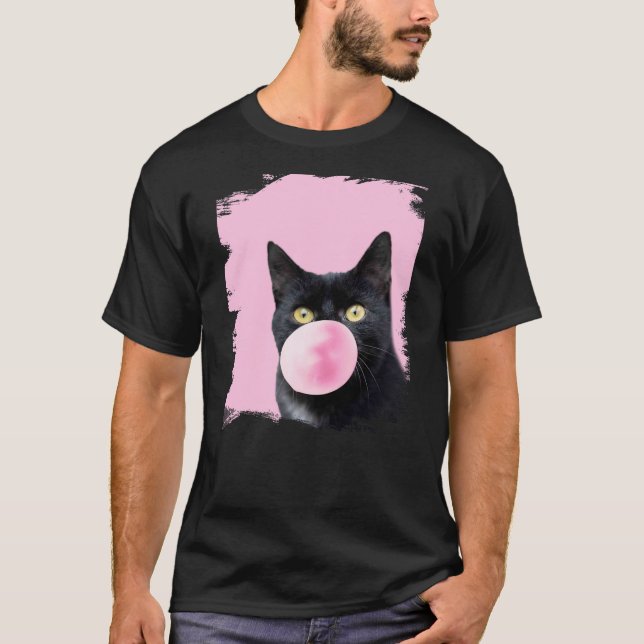 Camiseta Black Cat Pink Bubble Gum (Frente)