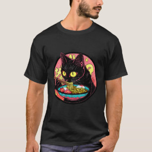 Camiseta Black Cat Ramen Engraçado Pet Japonês Comida