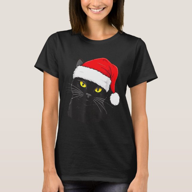 Camiseta Black Cat Santa Hat Christmas  (Frente)