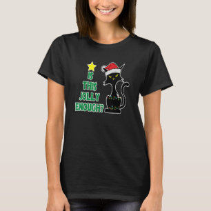Camiseta Black Cat Santa Hat Natal Luzes de Natal Sweater T