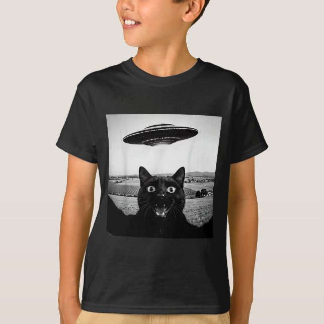Camiseta Black Cat Selfie Ufo Alien Funny For Men Women Kid (Frente)
