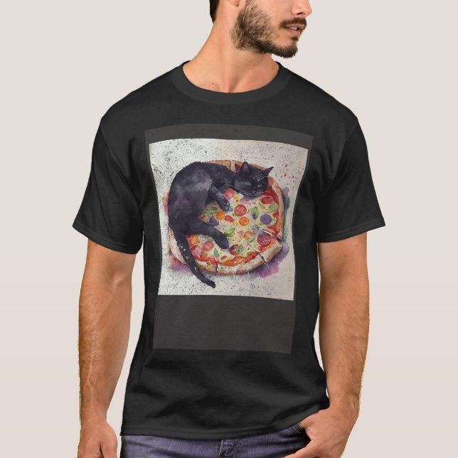 Camiseta Black Cat Sleep Pizza (Frente)