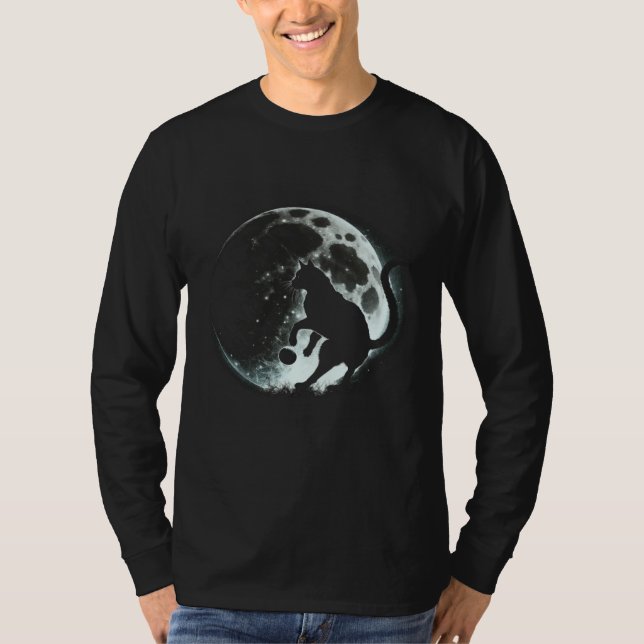 Camiseta Black Cat Soccer Moon Graphic Tees Men Women Boys  (Frente)