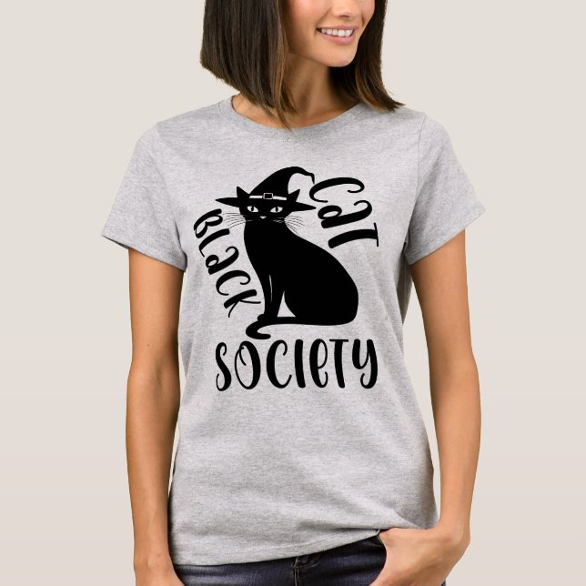 Camiseta Black Cat Society, mulheres do Halloween (Frente)