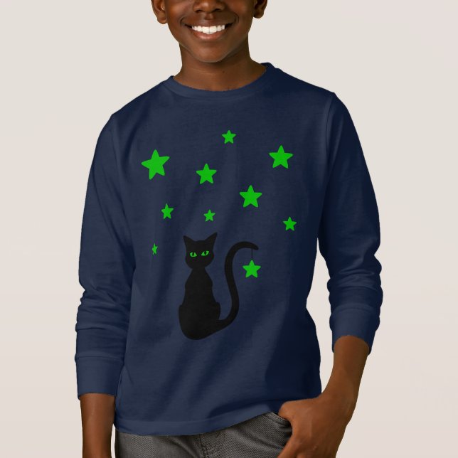 Camiseta Black Cat Stars T-Shirt (Criança) (Frente)