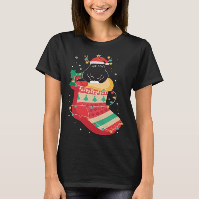 Camiseta Black Cat Stockings Clothing Legal Holiday Christm (Frente)