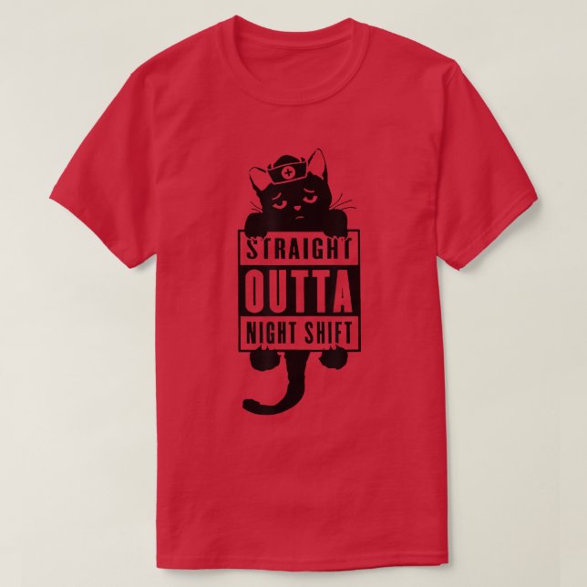 Camiseta Black Cat Straight Outta Night Shift Stethoscope N (Frente do Design)