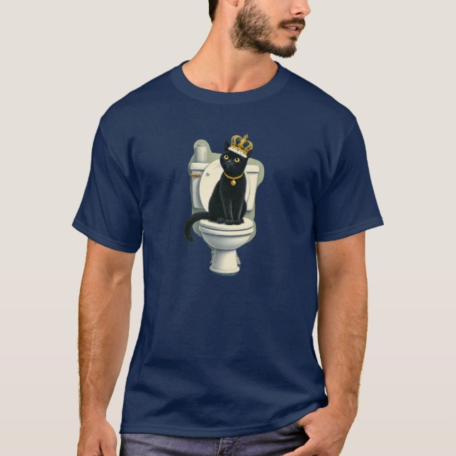 Camiseta Black Cat Toilet King - Engraçado Humor de Banheir (Frente)