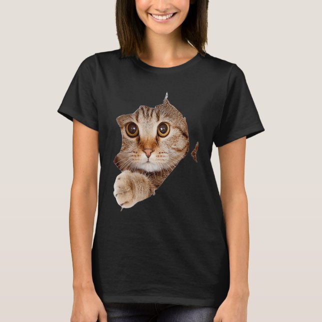 Camiseta Black Cat Torn Cloth Cat  Cat Mom Kitten (Frente)