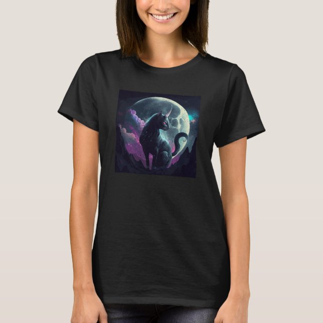 Camiseta Black Cat Unicorn Moon (Frente)
