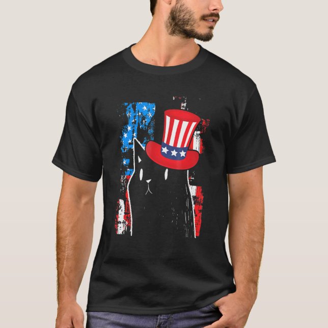 Camiseta Black Cat Usa Flag Patriótico Kitten American Patr (Frente)