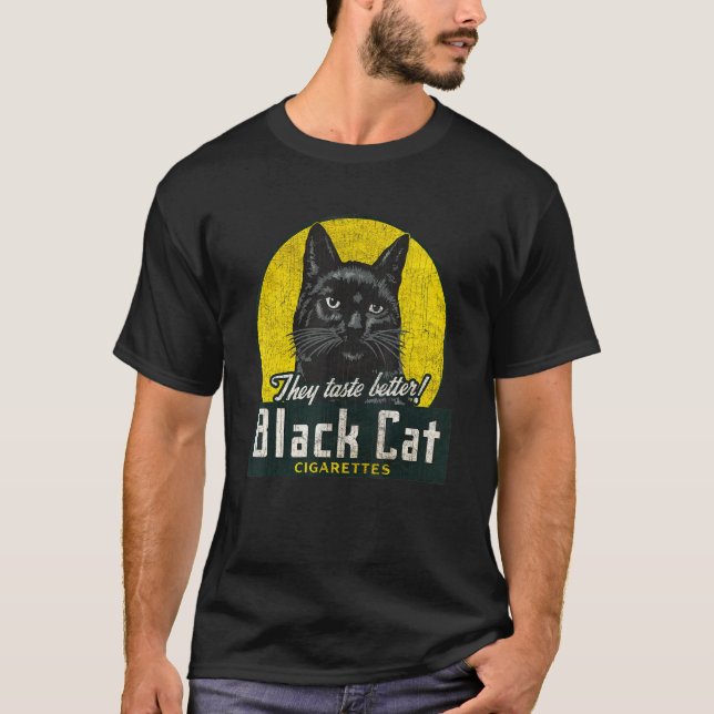 Camiseta Black Cat Vintage Cigarros Homens Mulheres (Frente)