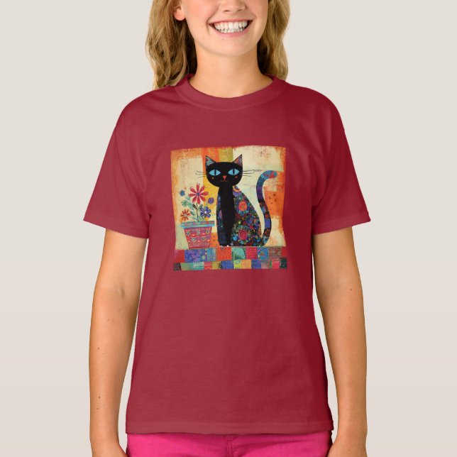 Camiseta Black Cat Whimsical Artwork (Frente)