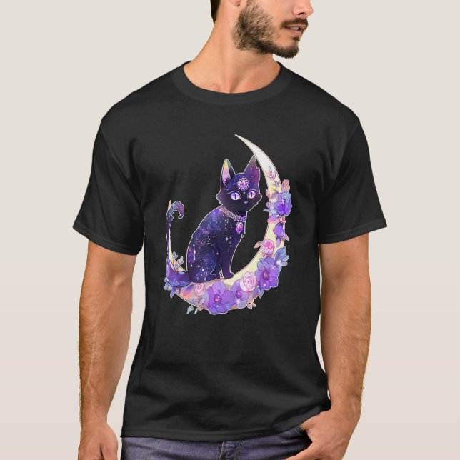 Camiseta Black Cat Witch Crescent Moon Witchy Crystal Paste (Frente)