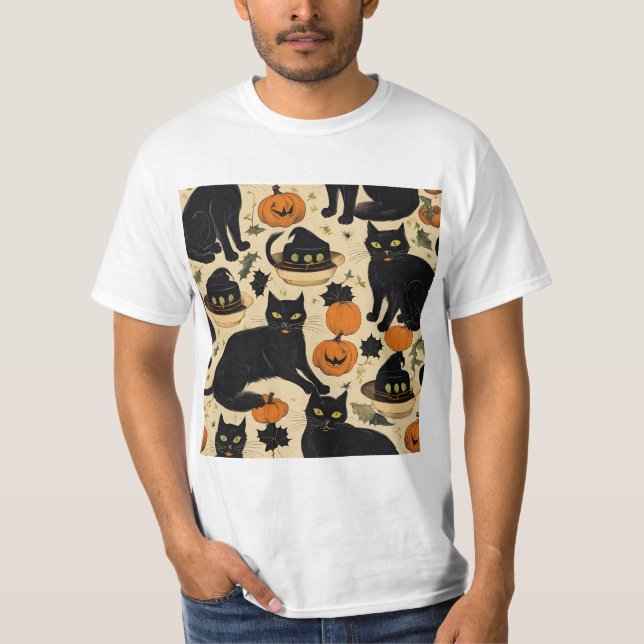 Camiseta Black cats halloween horror gifts engraçado boo 20 (Frente)