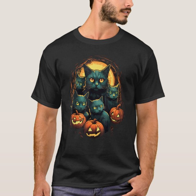 Camiseta Black Cats Moon Pumpkin  Halloween Horror 2 (Frente)