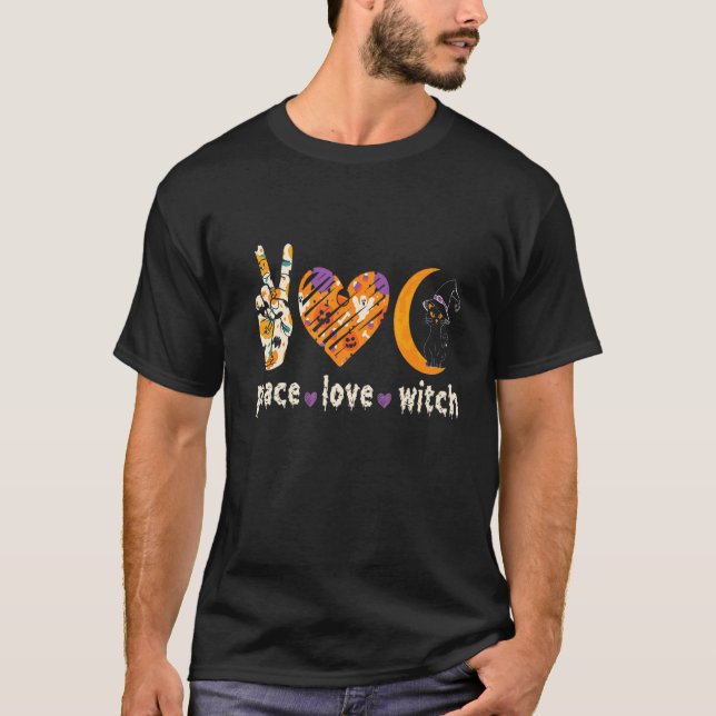 Camiseta Black Cats Peace Love Witold Halobetween (Frente)