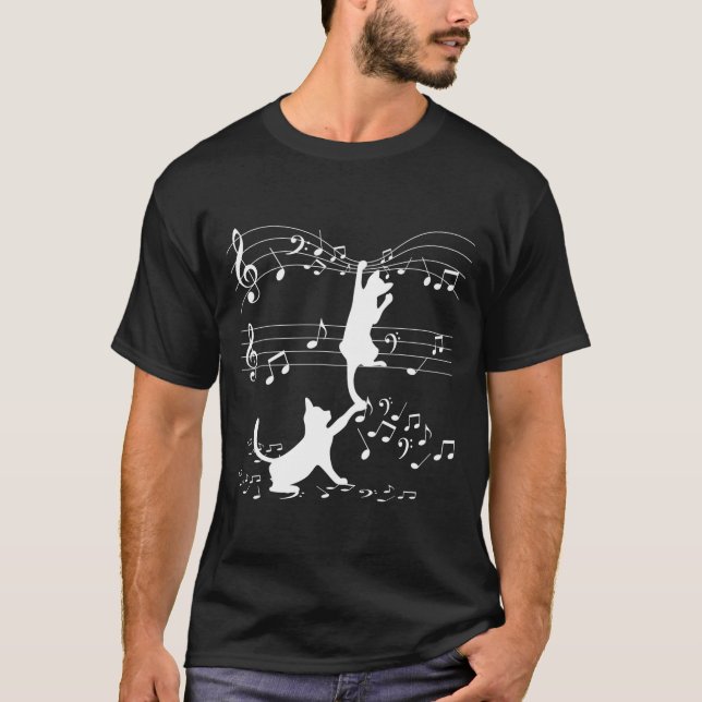 Camiseta Black Cats Playing With Music Note Cat (Frente)