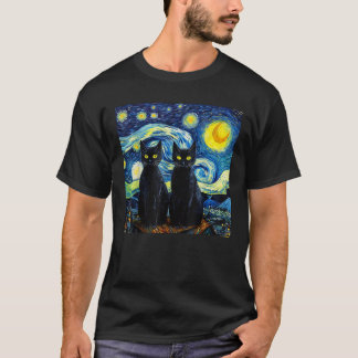 Camiseta Black Cats Starry Night Vincent van Gogh