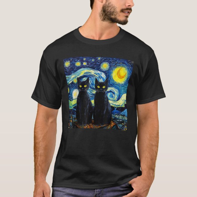 Camiseta Black Cats Starry Night Vincent van Gogh (Frente)