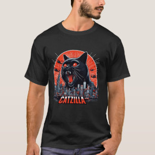 Camiseta Black Catzilla Amante de Gato Engraçado Humor de G