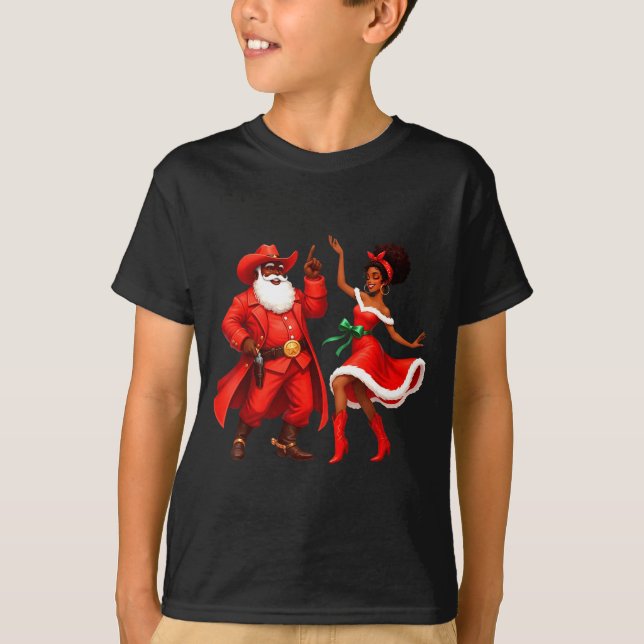 Camiseta Black Cowboy And Santa Cowgirl Christmas Western X (Frente)