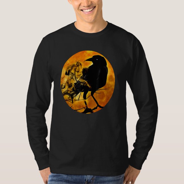 Camiseta Black Crow Raven Bird & Specter Against Orange Ful (Frente)