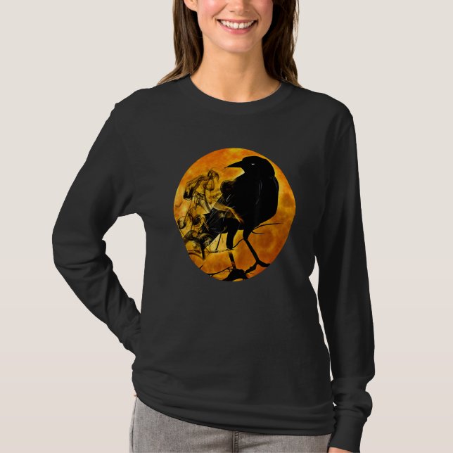 Camiseta Black Crow Raven Bird & Specter Against Orange Ful (Frente)