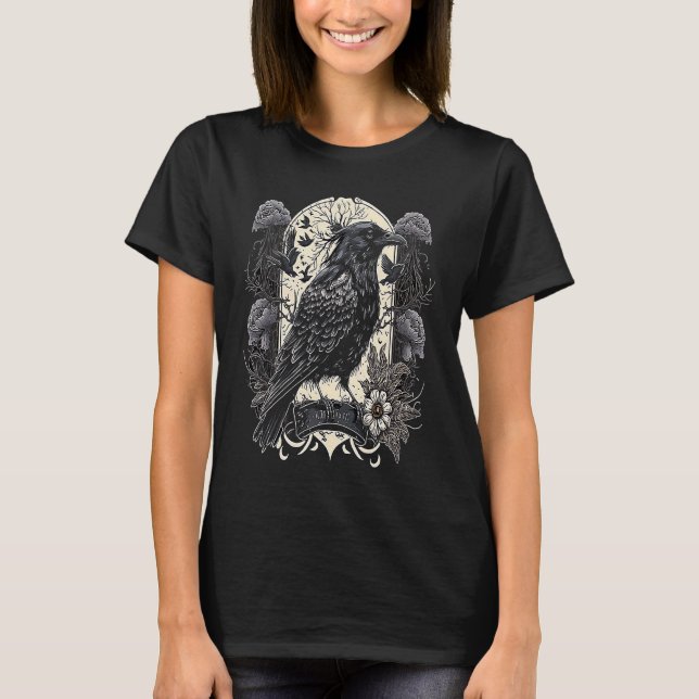 Camiseta Black Crow Raven Skull Viking Norse Occult Gothic (Frente)