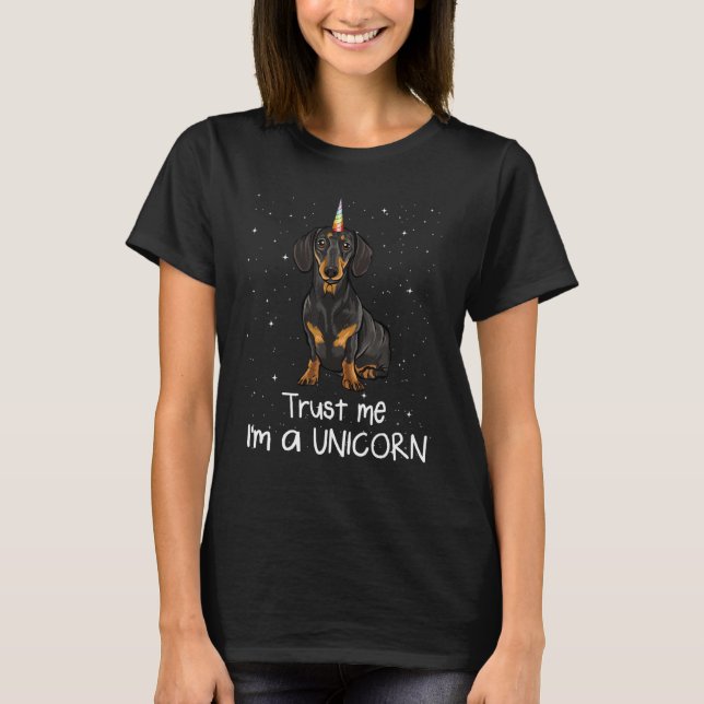Camiseta Black Dachshund Je Suis Un Chien Unicorn (Frente)