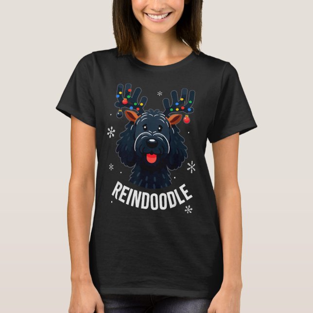Camiseta Black Doodle Dog Reindoodle Reindeer Doodle Christ (Frente)