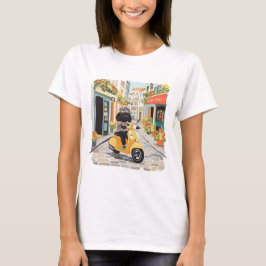 Camiseta Black Doodle Riding Scooter European City Streets