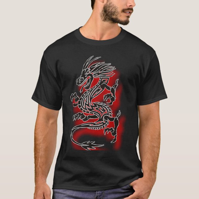 Camiseta Black dragon tattoo with red shadow (Frente)