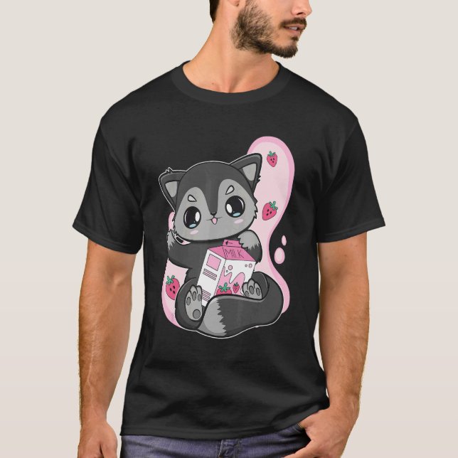 Camiseta Black Fox Strawberry Milk Chá Para Boba (Frente)