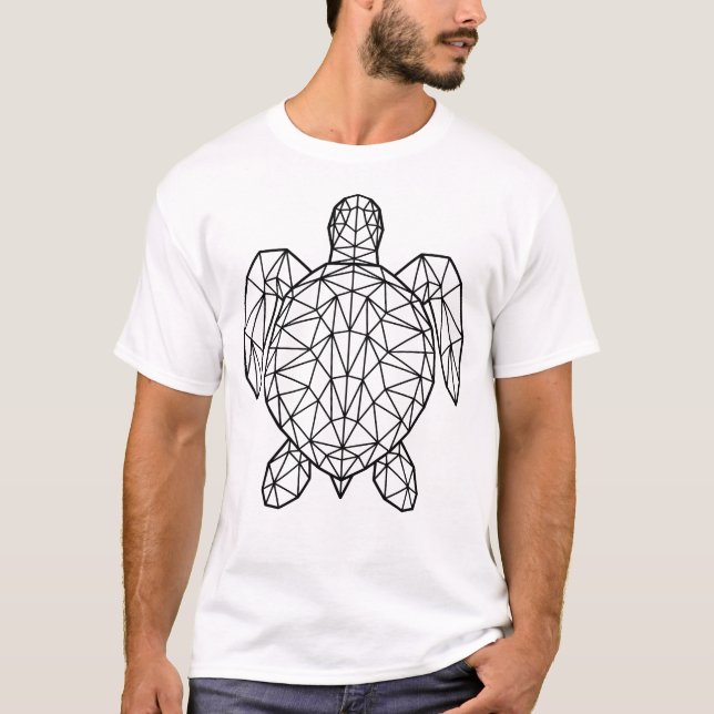 Camiseta Black Geometric Wireframe Sea Turtle (Frente)
