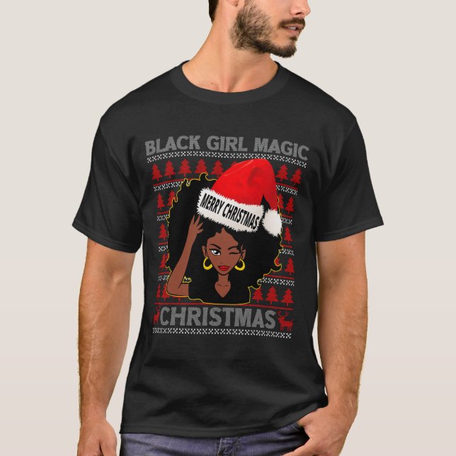 Camiseta Black Girl Magic Feliz Natal Afro-Americano (Frente)