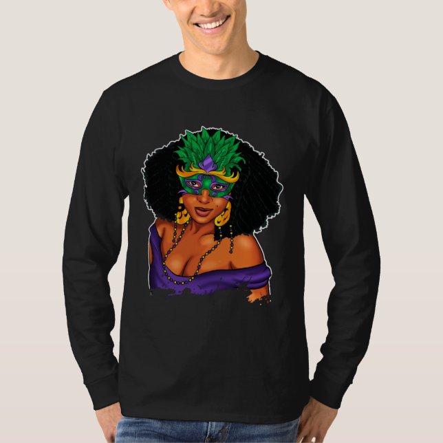 Camiseta Black Girl Magic Mardi Gras  Woman Thick Fine Mask (Frente)
