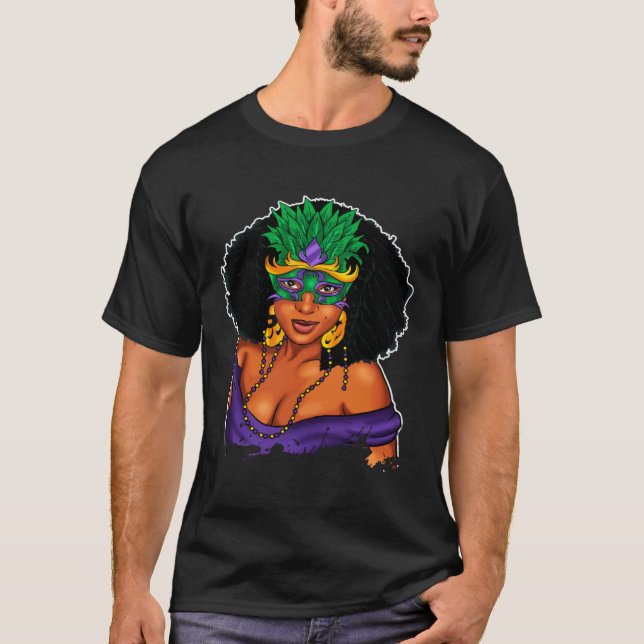 Camiseta Black Girl Magic Mardi Gras  Woman Thick Fine Mask (Frente)