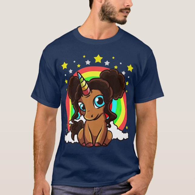 Camiseta Black Girl Magic Unicorn Afro Puff Brown Skin (Frente)