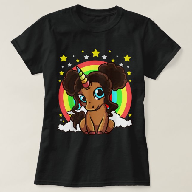 Camiseta Black Girl Magic Unicorn Afro Puff Brown Skin Cut (Frente do Design)