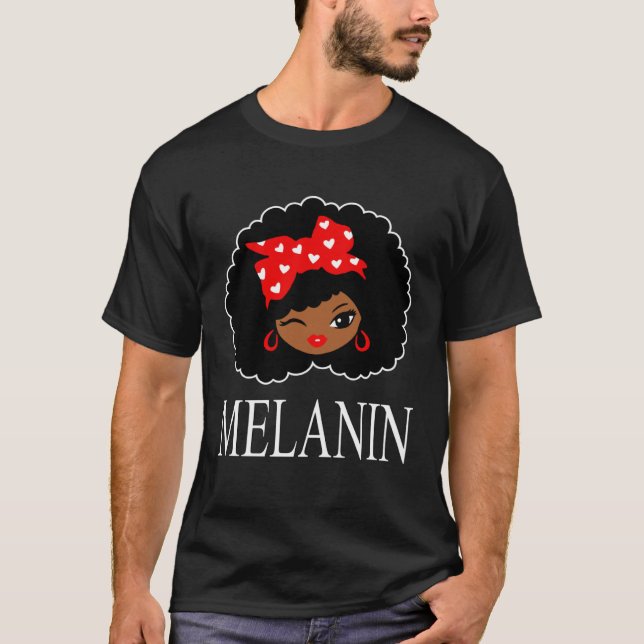 Camiseta Black Girl Magic Winking Eye Afro Lips Black Queen (Frente)