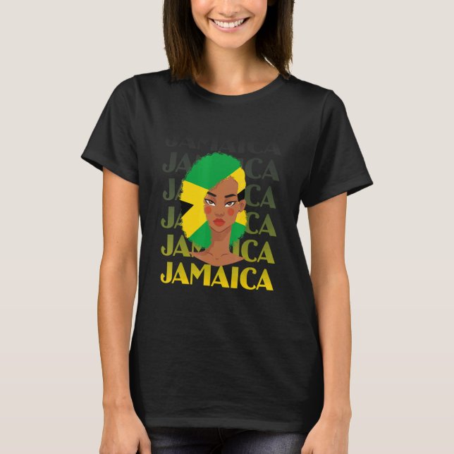 Camiseta Black Girl Messaging Bun Hair Jamaica Flag Pr (Frente)