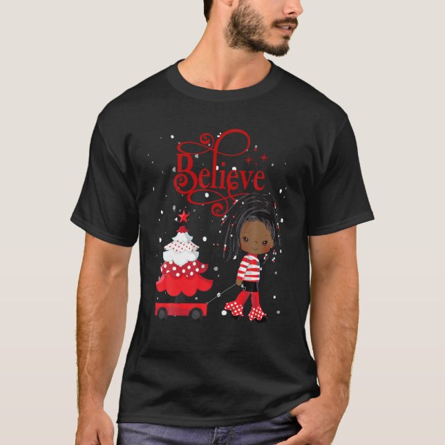 Camiseta Black Girl Papai noel Holiday African American Chr (Frente)