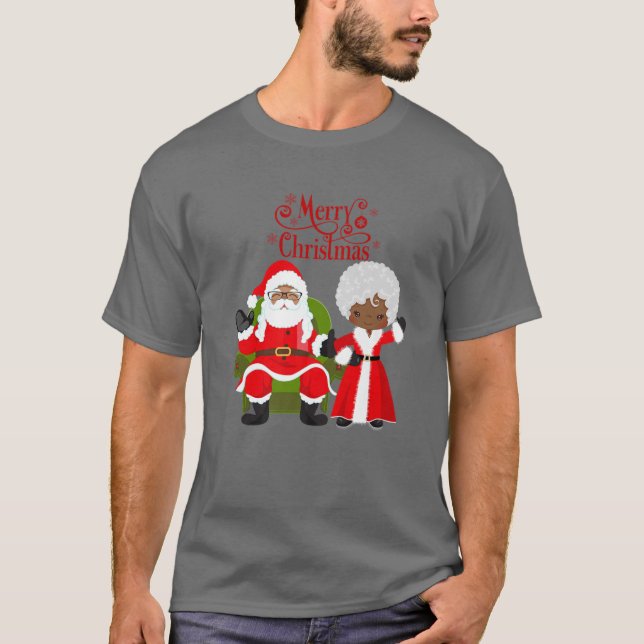 Camiseta Black Girl Santa Claus Holiday African American Ch (Frente)