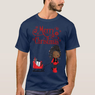 Camiseta Black Girl Santa Claus Holiday African American Ch