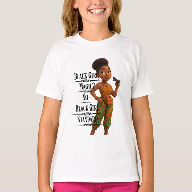 Camiseta Black Girl Standard,Afro Modern,Pixarstyle 3d (Frente)
