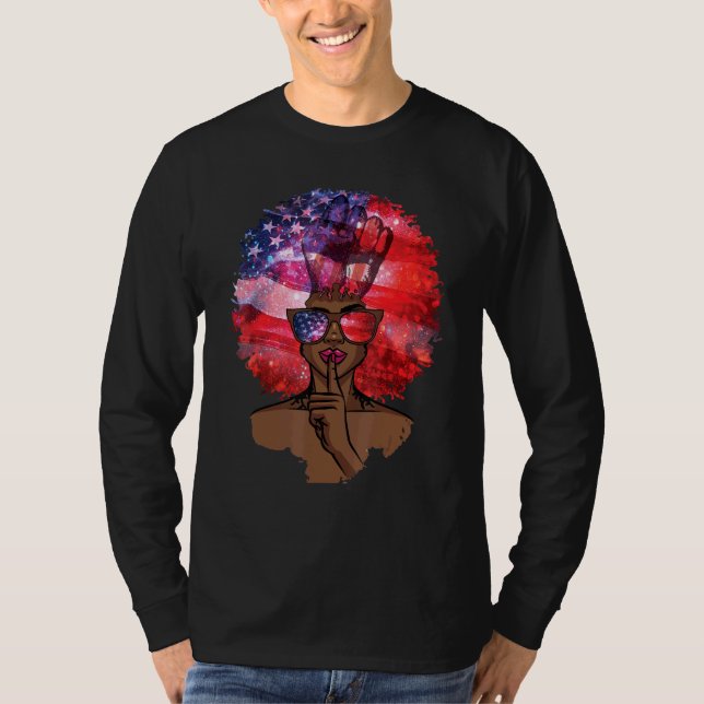 Camiseta Black Girl USA Flag Melanin Afro Hair African Amer (Frente)