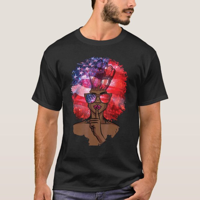 Camiseta Black Girl USA Flag Melanin Afro Hair African Amer (Frente)
