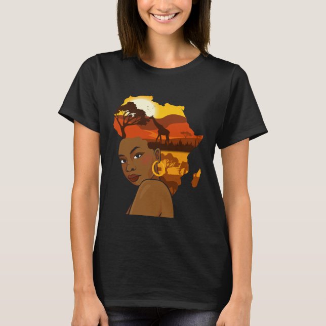 Camiseta Black Girl Woman Afro Hair African Continent Black (Frente)
