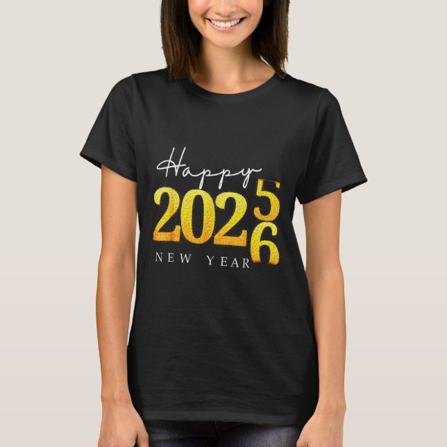 Camiseta Black Gold Happy New Year 2026 New Years Eve Party (Frente)